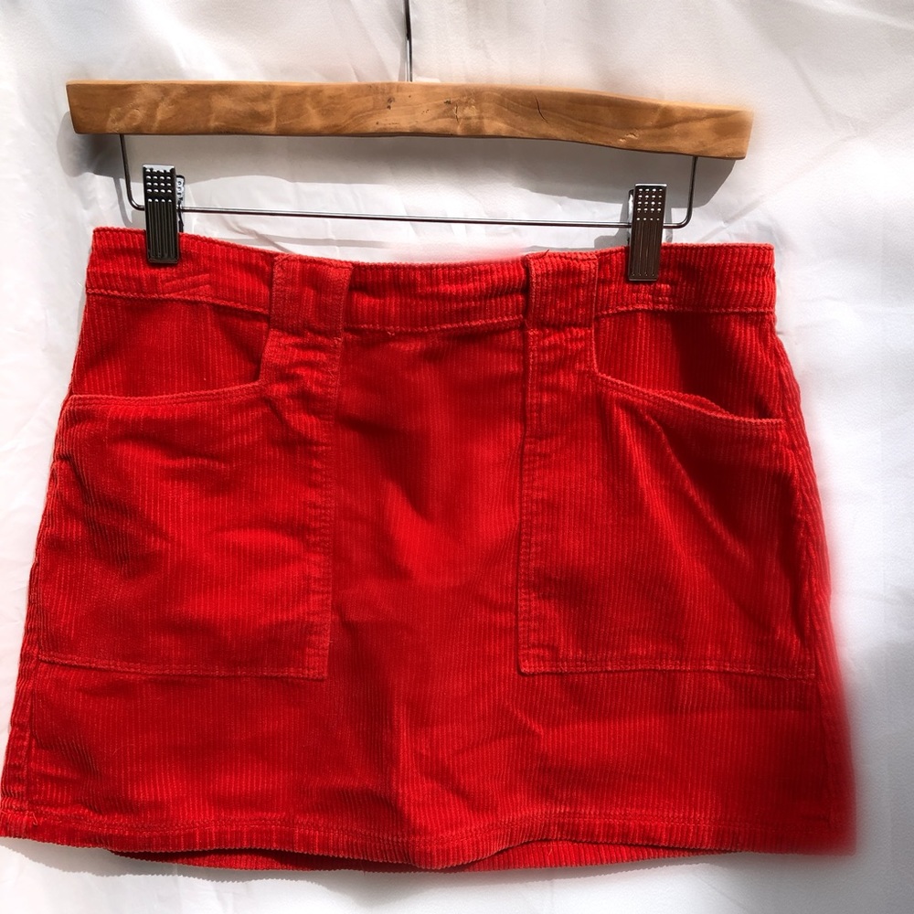 F21 Red corduroy mini skirt.